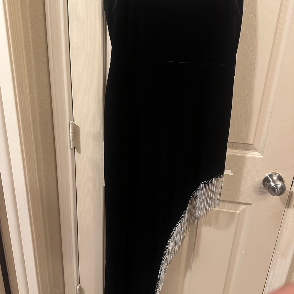 Black Asymmetrical Cocktail Dress with Strapless Neckline